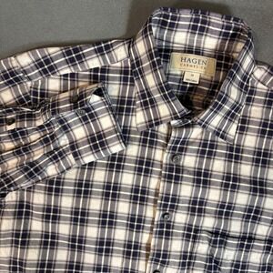 Hagen Carmel, CA Plaid Long Sleeve Button Down Shirt Black Medium Cotton